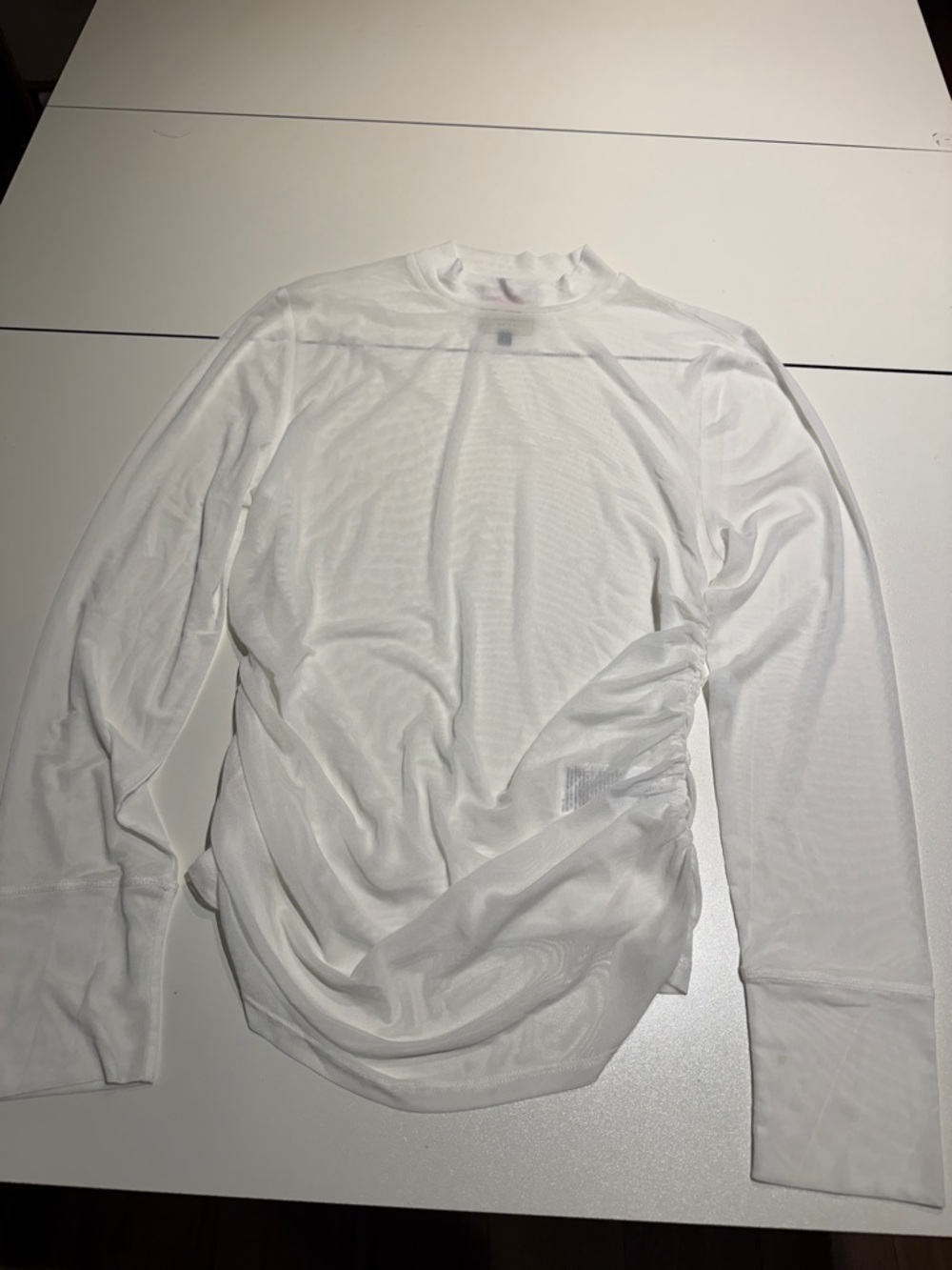 FARM Rio White Sheer Mesh Long Sleeve Top L